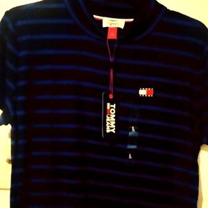 Tommy Hilfiger Navy and Blue Striped Crop Top